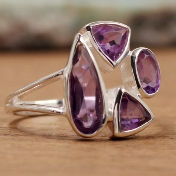 Amethyst cluster ring, Size 7.5 - Picture 2 of 2
